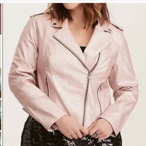 Torrid size 1 (1XL) rose gold pink shimmery Moto jacket vegan leather
